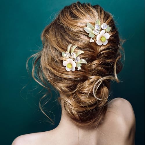 HINZIC 6PCS Lily Flower Tassels Hairpin, Crystal Rhinestone Pearl Hair Clips Headpiece Retro Chinese Hanfu Wedding Brides Valentines Hair Accessories Jewelry for Women Girls Updo Long Hair - color: Solid color