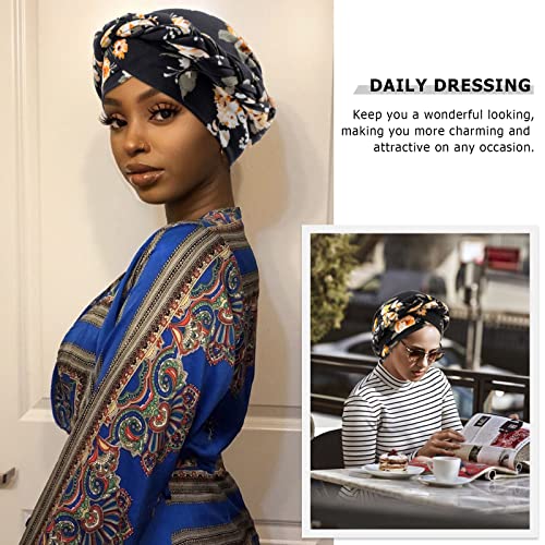 African Women Turban Caps Pre-Tied Twisted Turbans Head Scarf for Women Hair Wraps Cover Beanie Cancer Chemo Headwear - color: Black