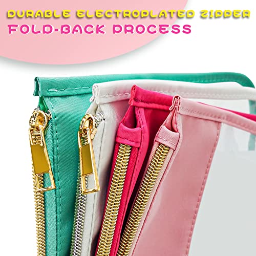 LOKFAR Nylon Makeup Bag DIY Chenille Letter Clear Travel Zipper Pouch, Preppy Makeup Bag Clear Cosmetic Bag, Water-proof Makeup Travel Pouch Snack Bags for Women (Pink) - color: Pink