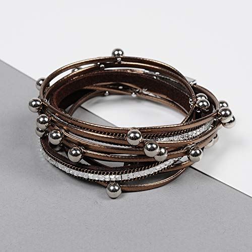 Artilady Leather Wrap Bracelets for Women - Pearl Bracelets Handmade Clasp Bangle Bracelet with Beads Jewelry Gift for Women and Mother - style: Brown with Beads