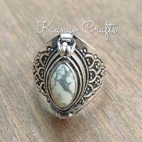 White Howlite Ring, Poison Box Ring, Marquise Stone Ring, White Turquoise Ring, Poison Ring, PillBox Ring, Openable Poison Ring, White Marble Ring, Handmade Poison Ring, Secret Stash Jewelry