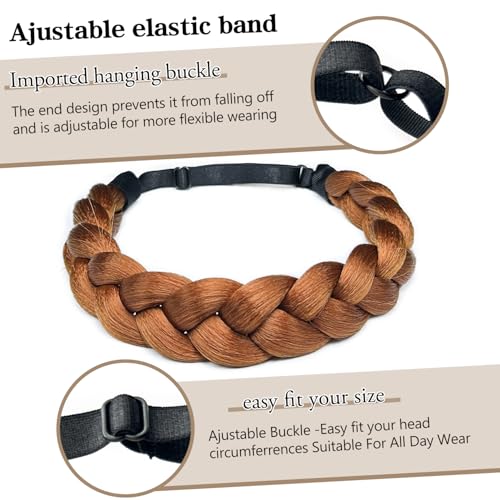 Braided Headbands Hair Piece for Women Synthetic Hair Hoops Head Bands Handmade Braid Hairband Stretch Plaited Hairs Headbands Fashion Hair Accessories - color: 30#-Medium Auburn