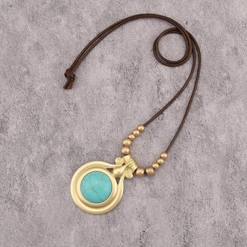 Bohemian Necklaces for Women Long Leather Necklace with Large Pendant Chunky Boho Hippie Jewelry Pendant Chocker Necklace - style: Womens Necklaces Trendy Boho