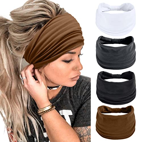 Huachi Wide Headbands for Women Black Stylish Head Wraps Boho Thick Hairbands Large African Sport Yoga Turban Headband Hair Accessories (Pack of 4) - color: Headbands 5