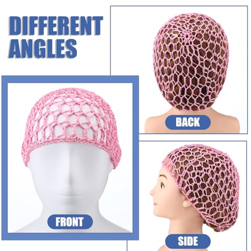Geyoga 4 Pieces Mesh Crochet Hair Net Rayon Knit Snood Hat Thick Short Women Hairnet Snoods Cover Ornament for Sleeping (Royal Blue, Sky Blue, Rose Red,Pink) - color: Royal Blue, Sky Blue, Rose Red ,Pink