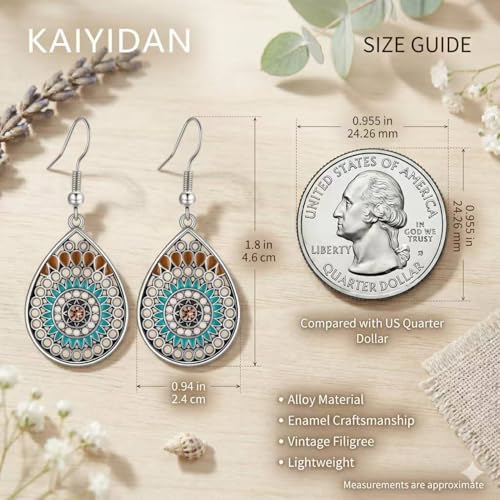 Silver Dangle Earrings For Women Trendy,Boho Cute Drop Western Earings,Vintage Gothic Ethnic Statement Beach Vacation Long Earrings with Leaf Teardrop Turquoise Crystal Tassels,Fashion Jewelry Birthday Gift. - color: A31) Drip Glaze Teardrop