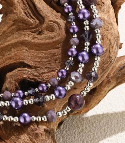 Noessla Beaded Statement Necklaces for Women Layered Chunky Bead Necklace Fashion Costume Jewelry Gifts for Mom - color: Purple