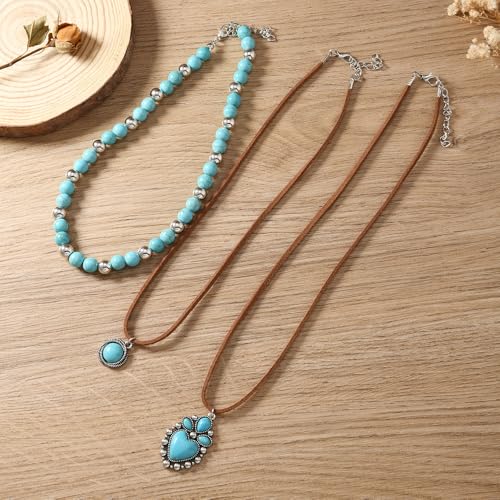 ONLYJUMP Boho Turquoise Leather Choker Necklace for Women Bohemian Handmade Leaf Layered Black Brown Suede Western Cowlady Necklace Western Country Party Jewelry Gifts - style: Heart