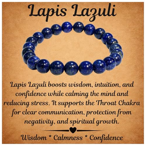 ANAYA AGATE Healing Crystal Bracelet for Women and Men – 8mm Round Beaded Bracelet for Men and Women – Unisex Stretchy Gemstone Bracelet for Healing and Protection - color: Lapis Lazuli