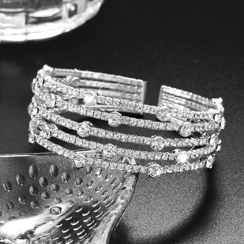 Suyi Rhinestone Bracelet Multilayer Gold Cuff Bracelet for Women Crystal Braidal Bracelets - color: Silver 8