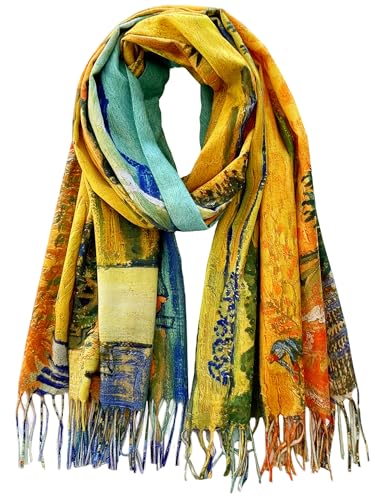 VENVSBEE Reversible Scarf Soft Large Shawl Wrap Blanket Double Sided Art Print Warm Pashmina Stoles Klimt Van Gogh Gifts - color: Art 19