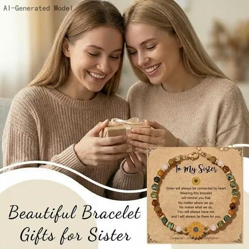 Sunflower Gifts for Women, Gifts for Women Bracelet, Symbol of Positivity Strength and Love, Inspirational Sunshine Jewelry, Birthday Christmas Thank You Gift, Friends Daughter Coworkers - style: Sister