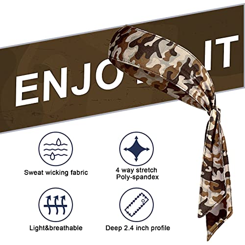 Jutom 4 Pieces Tie Headbands for Men Women Sports Bandana Hair Band Camo Headbands Elastic Sweat Wicking Karate Adjustable Non Slip Hairband for Yoga Workout Running - color: Cool Color