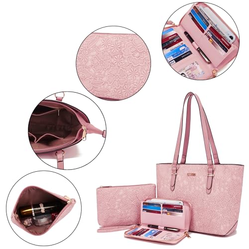 Purses And Wallets Set For Women Work Tote Satchel Handbags Shoulder Bag Top Handle Totes Purse With Matching Wallet - color: A57-3pcs/Set Pink