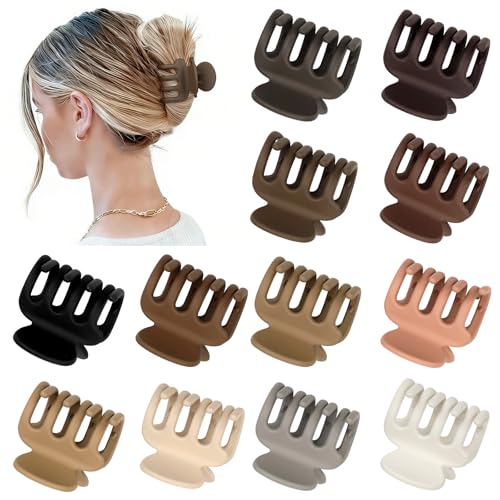 Sisiaipu 12Pcs Hair Clips for Women 1.8 Inch Small Claw Clips for Thin Hair Medium Hair Claw Clips for Thick Hair Accessories for Women Girls (Brown) - color: Brown