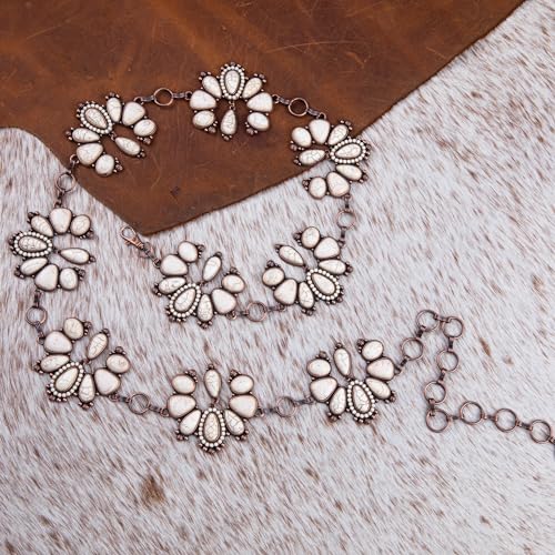 Montana West Rustic Couture's Large Western Concho Metal Belts for Women Cowgirl - color: Angel Snow White
