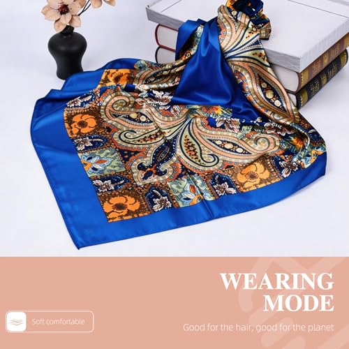 35 x 35 Women's Fashion Pattern Large Square Silk Like Hair Scarf Head Sleeping Wrap Satin Neck Bandana for Gift… - color: Big Cashew Navy Blue