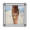 Exquisite Gold Sun Pendant Beige Rope Necklace - Retro Round Coin Necklace - Ladies