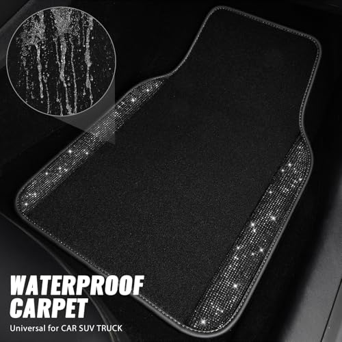 CAR PASS Bling Diamond Car Floor Mats, Sparkling Crystal Shining Glitter Rhinestone Carpet, Anti-Slip PVC Heel Pad Waterproof Universal for Automotive SUV,Sedan,Van,4pcs Girl Women Men Black Diamond - color: Black Diamond