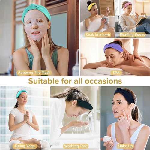 DiyJibb Headbands for Women Girls - 6PCS Stylish Top Knotted Headbands - Knotted Headband for Women - Head Bands Wide Hairband Hair Accessories - color: Peacock green, dark khaki, pink, yellow, dark green, blue