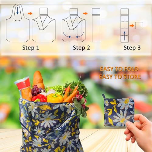 Reusable Grocery Bags, 4 Pack Foldable Shopping Tote Bags, Lightweight & Durable Eco Friendly Washable Totes for Groceries, Travel & Everyday Use - color: Lemon 4 Pack