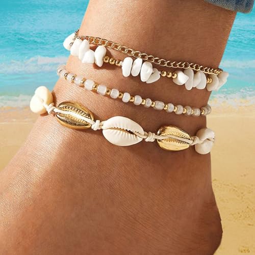 Waeceip Beach Ankle Bracelets For Women Summer Boho Anklets For Women Seashell Beaded Anklets Summer Jewelry Beach Vacation Accessories - color: shell with 4