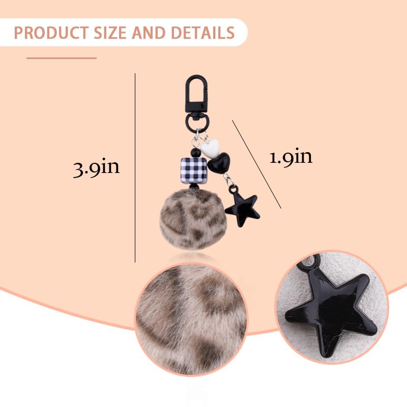Leopard Faux Fur Keychain for Purse Charms for Handbags Leopard Plush Key Chain for Car Keys - color: Color 12