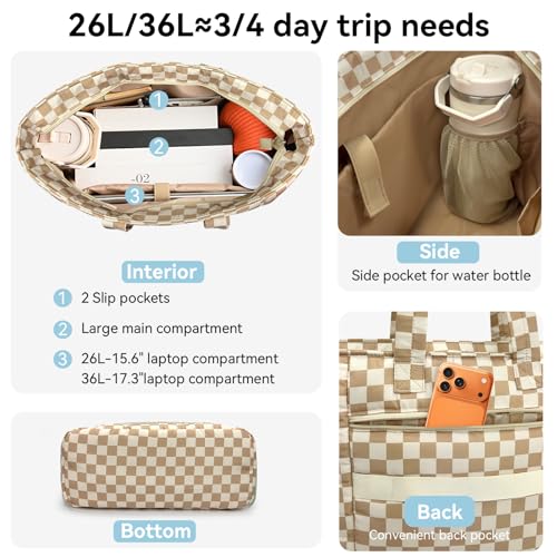 Puffer Tote Bag with Pouch, Women's Lightweight Quilted Shoulder Bag, 15.6"/17.3 Laptop Travel Weekender for Work & Nurses - color: Plaid, size: Medium