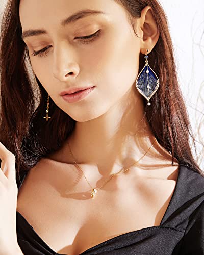Earrings for Women Colorful Layered Leaf Earrings Bohemian Dangle Drop Tassel Silver Earrings Women Gifts - style: Pearl leaf earrings