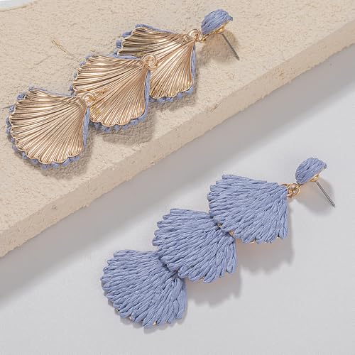 Boho Raffia Earrings Starfish Shell Seashell Dangle Drop Earrings Cute Statemnet Trendy Jewelry Summer Beach Outfits for Women - color: Lilac, size: Shell