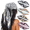 DRESHOW 35” Large Square Satin Head Scarf - 4Pcs Silk Accessories Classic Patterned Squares Beach Bandanas for Women - color: 4 Pcs: Black, Camel, Light Pink, Light Green