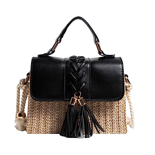 Straw Crossbody Bags for Women Summer Straw Clutch Bag Woven Beach Purse Vacation Handbags | Straw - color: D Black