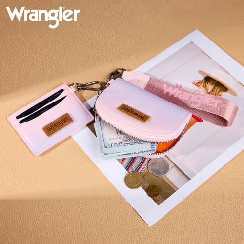 Wrangler KeyChain Wallet Wristlet Wallets for Women Dual Pouch Wristlet with Zipper Womens Credit Card Holder Wallet - color: A-Gradient Pink