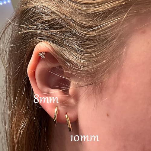 1 Pair 8mm Small Hoop Earrings for Women, Dainty 14K Gold Plated Huggie Hoop Earrings Hypoallergenic Lightweight Cartilage Earrings Set for Multiple Piercings for Sensitive (Gold/1.6mm) - color: Gold, size: 8mm (Thickness: 1.6MM)