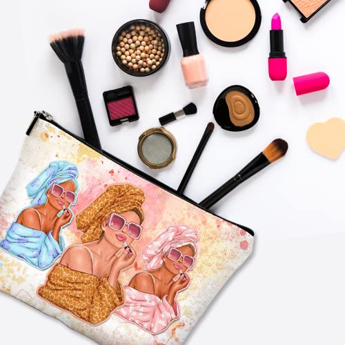 Cute Makeup Bag for Purse Canvas Waterproof Funny Cosmetic Bags for Women Zipper Travel Toiletry Pouch-Fashion Clipart African American Makeup Bags - color: Fashion Clipart African American Makeup Bags