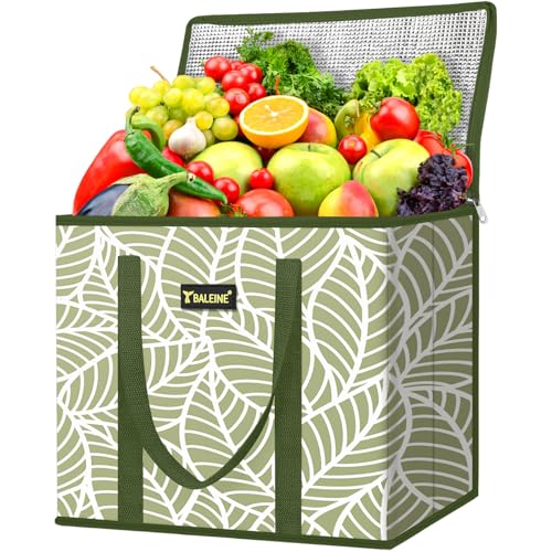 BALEINE 1Pk Insulated Reusable Grocery Bags, Foldable Shopping Bags for Groceries with Reinforced Bottom & Handles (Antique Foliage) - color: Antique Foliage, size: 1 Pack (Insulated)