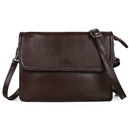 befen Genuine Leather Small Crossbody Bags for Women Cell Phone Bag Cross Body Purses,Silver Zipper - color: Medium Coffee