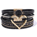 Boho Leather Wrap Bracelets Beaded Stackable Cuff Bracelet Country Concert Outfits Cowboy Cowgirl Western Jewelry Gifts for Women - color: Heart-Black