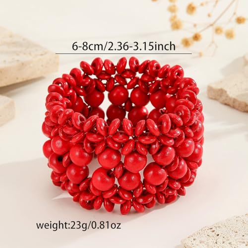 Bohemian Wooden Bead Bracelets Boho Colorful Handmade Elastic Stretch Bracelets Design for Women Summer Beach Festival Jewelry - color: Blue