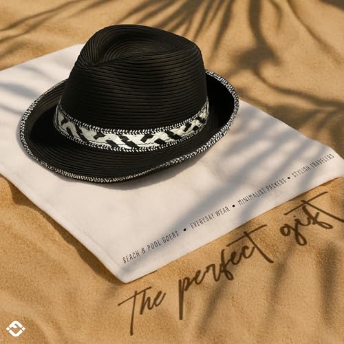 Funky Junque Straw Fedora Hats for Women - UPF 50+ Sun Hat, Short Brim Packable Beach Hat with Woven Pattern - color: Black