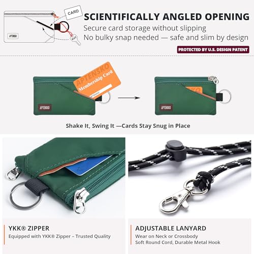 RFID Blocking Travel Wallet with Adjustable Lanyard, Small Nylon Zipper Pouch and Badge Holder for ID, Credit Cards, Cash, Keys, Commuters (Forest Green) - color: Forest Green