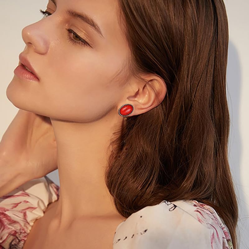 ONLYJUMP 12 Pairs Boho Stud Earrings Set for Women Vintage Bohemian Assorted Stud Earring Handmade Gemstone Oval Round Flower Earrings Turquoise Earrings Trendy Jewelry Gift