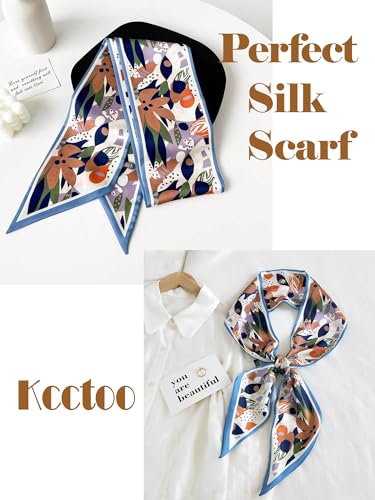 kcctoo 59" Mulberry Silk Like Head Scarf Women's Fashion Square Neck Satin Scarfs for Bag Hair Scarves Gift 59 * 5.9” - color: B002-color Block Flower