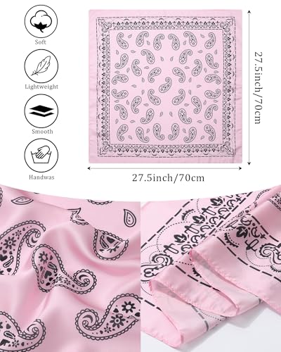 AWAYTR 27.5” Silk Satin Square Head Scarf - 4PCS Satin Head Scarves for Women Hair Kerchief Bandanas Sleeping Head Wraps - color: Cashew(hot Pink/Pink/Black/White)
