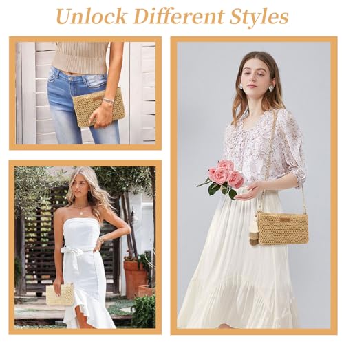 Small Straw Purse for Women Summer Clutch Purses Beach Woven Envelope Bag Raffia Shoulder,Straw Crossbody Bag boho - color: Square Beige
