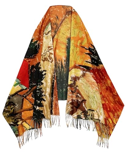 VENVSBEE Reversible Scarf Soft Large Shawl Wrap Blanket Double Sided Art Print Warm Pashmina Stoles Klimt Van Gogh Gifts - color: Art 22