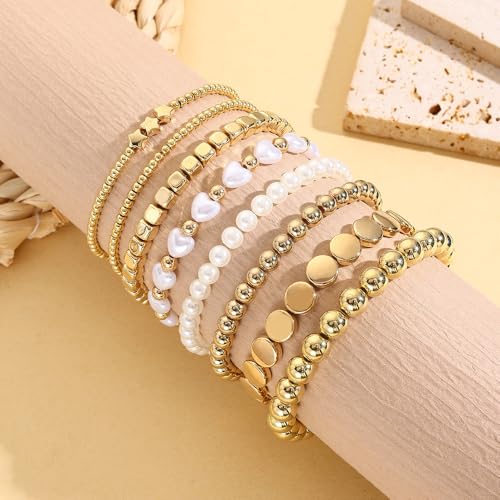 Gold Beaded Bracelet Stack for Women Bohemian Stackable Bracelet Set Trendy Jewelry