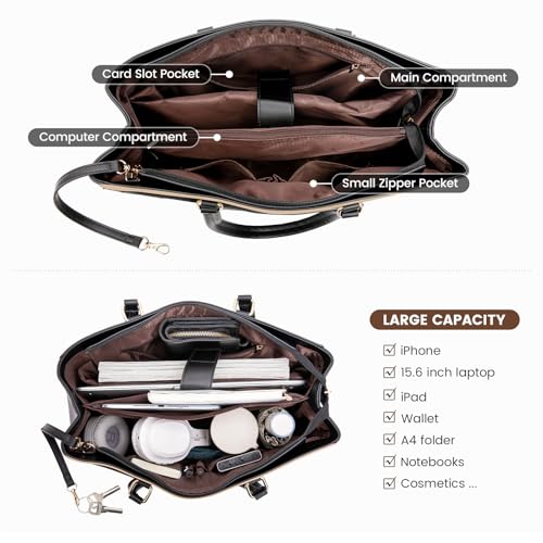 LOVEVOOK Laptop Bag for Women, 15.6 inch Laptop Tote Work Teacher Bags Cancas Computer Shoulder Bag,Black/Coffee/Light Brown - color: Black/Coffee/Light Brown 15.6 Inch, size: 15.6 inch