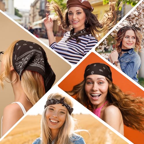 PLULON Bandanas for Men Women 4/12/24/30 Pack, Paisley Pattern Bandana Bulk Headbands Handkerchief Face Mask 100% Polyester - color: Brown