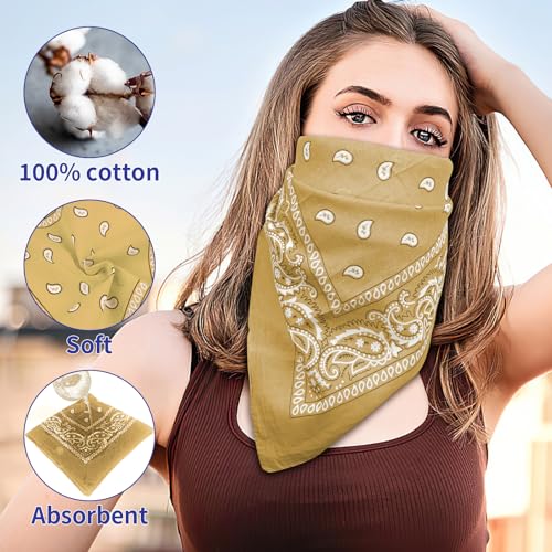 6 Pack Pure Cotton Bandana, Multi-Purpose Square Handkerchief, Face Mask headband for Men and Women - color: Tan